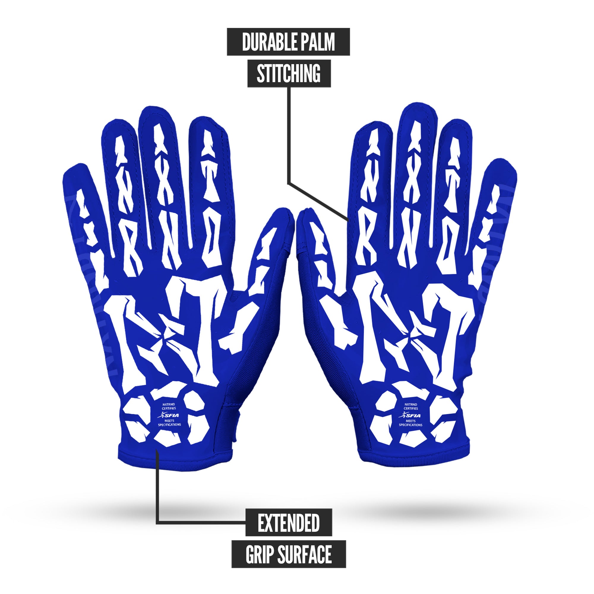 NXTRND G1® Youth Skeleton Football Gloves Blue & White