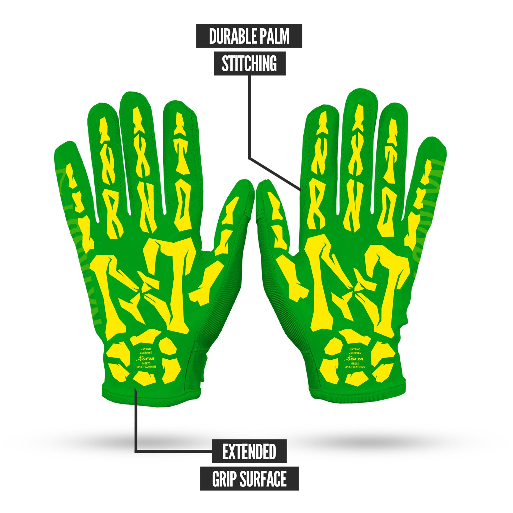 NXTRND G1® Youth Skeleton Football Gloves Green & Yellow