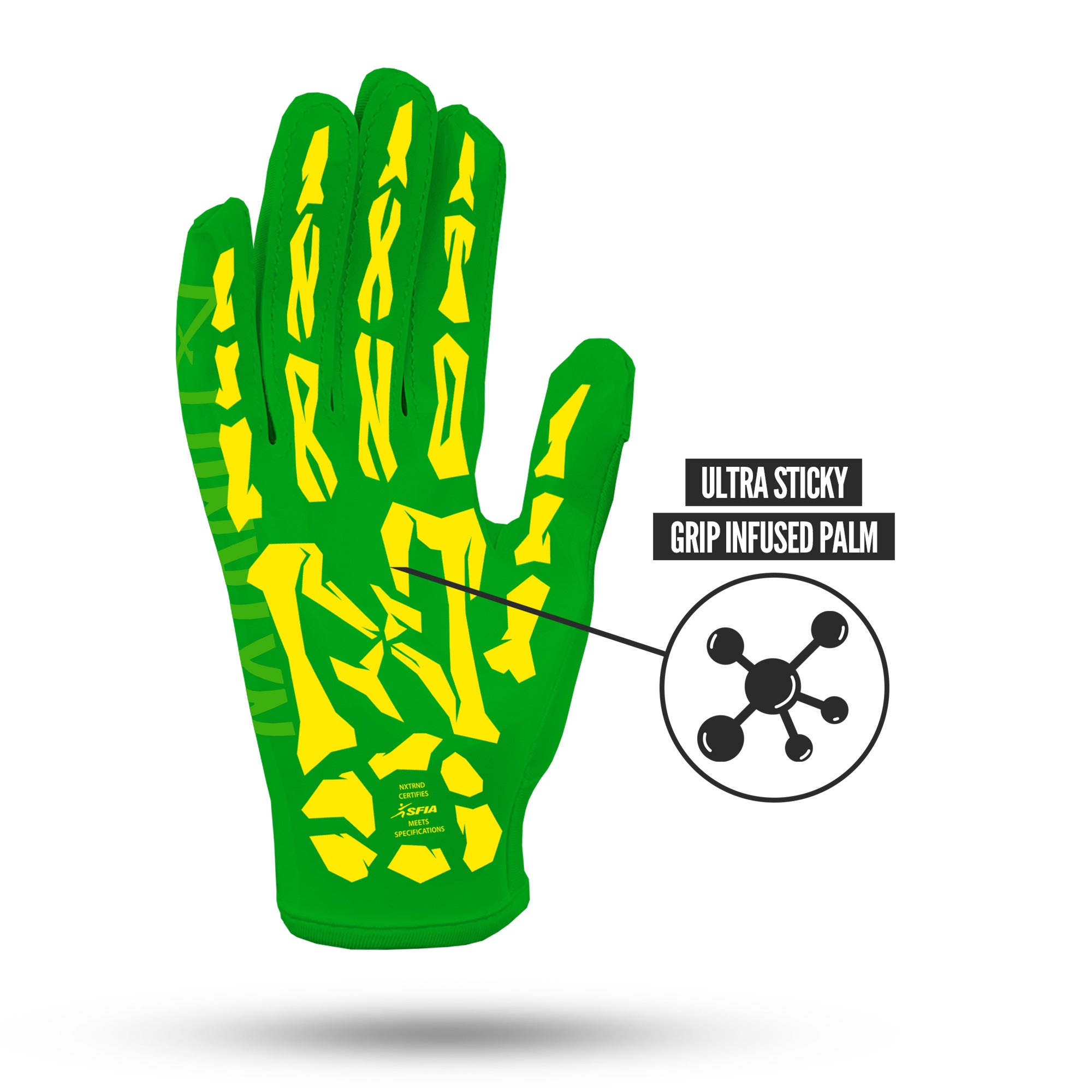 NXTRND G1® Youth Skeleton Football Gloves Green & Yellow