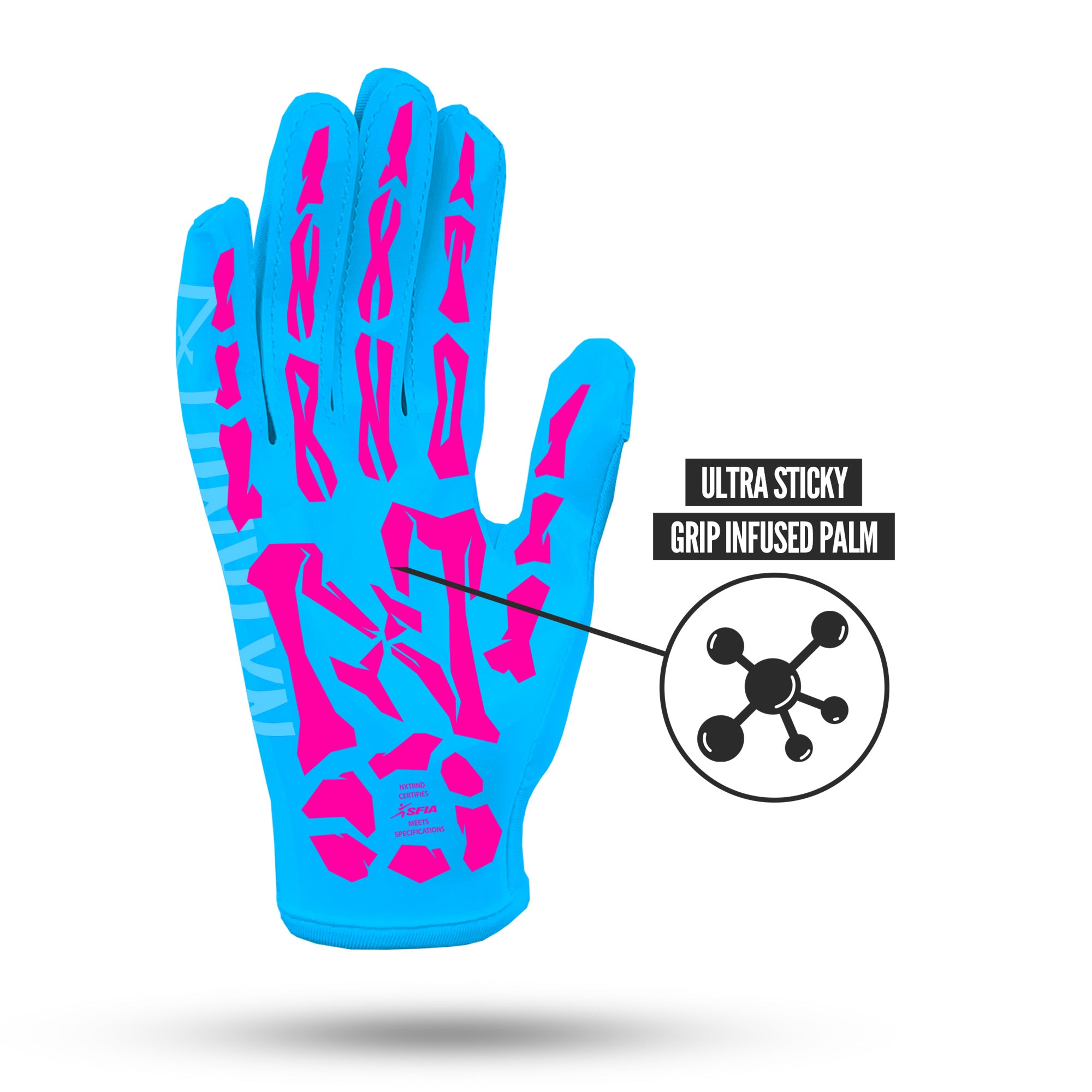 NXTRND G1® Youth Skeleton Football Gloves Neon Blue & Pink