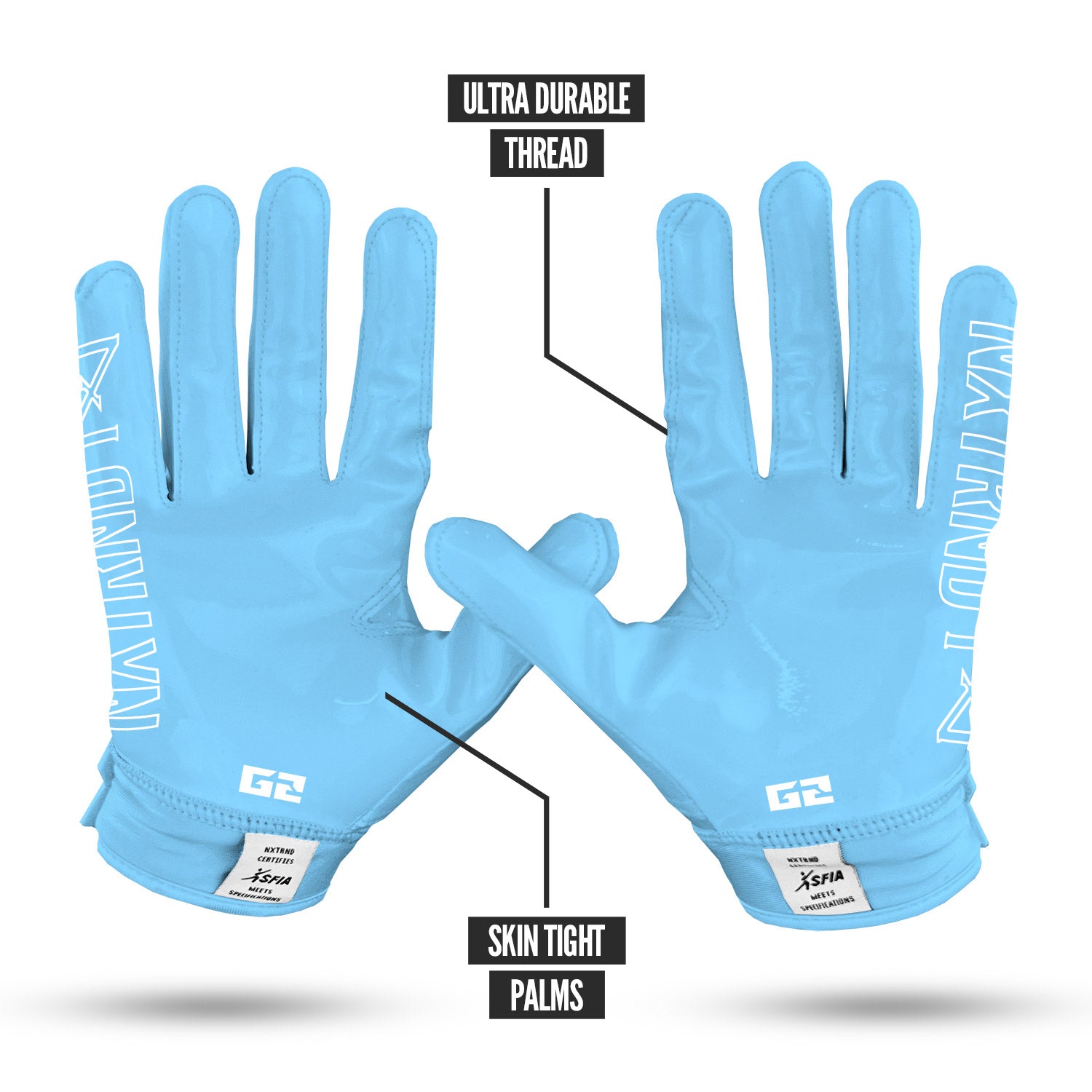 Fashion columbia blue football gloves