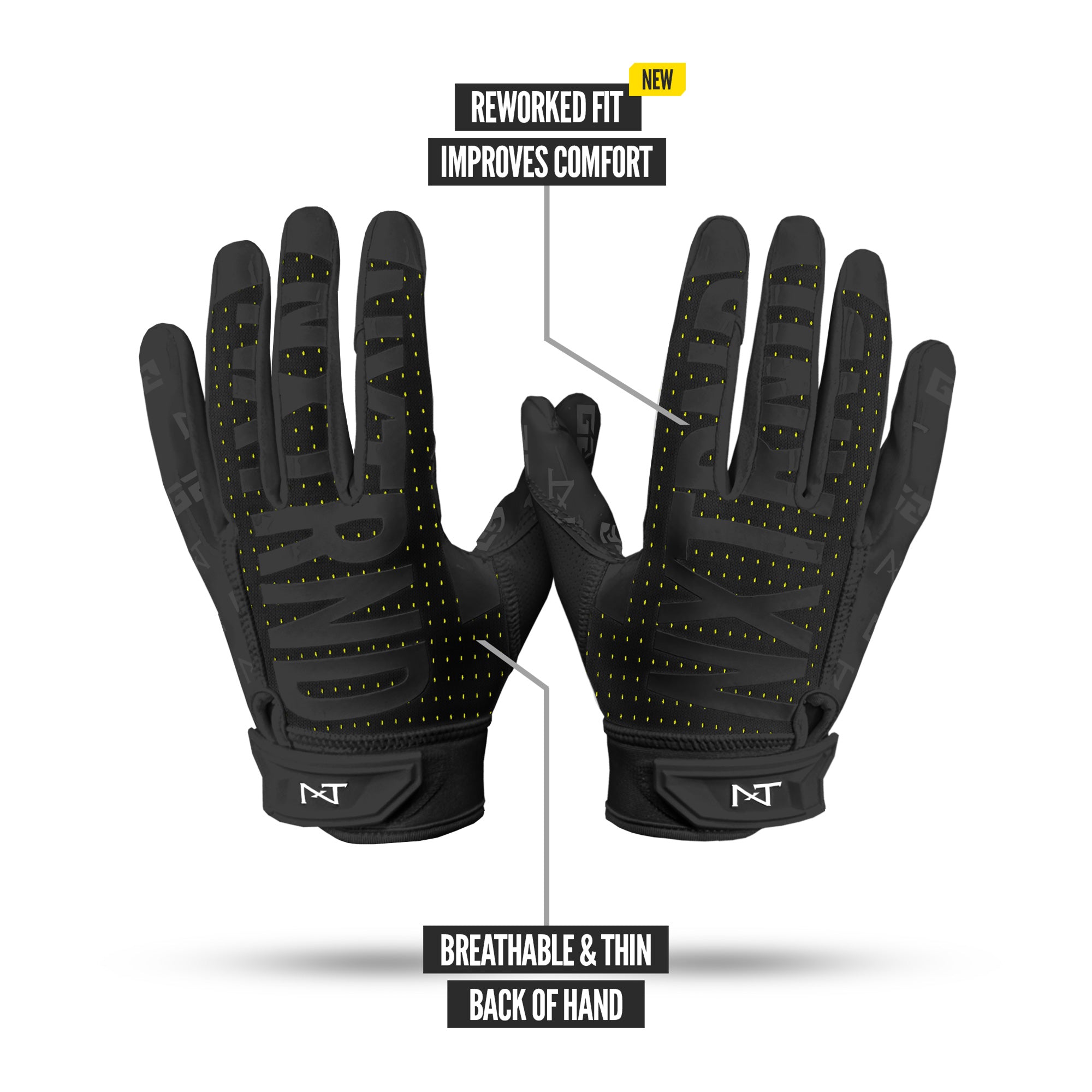 NXTRND G2® Pro Skeleton Football Gloves Black & Yellow