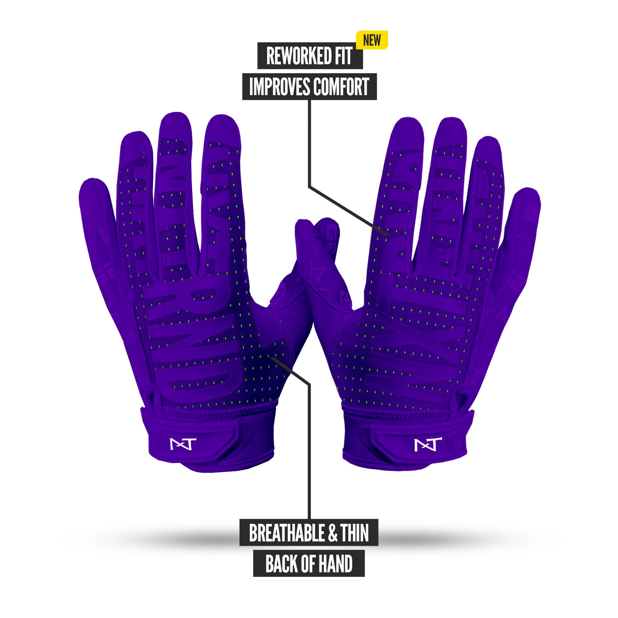 NXTRND G2® Pro Skeleton Football Gloves Purple & Green