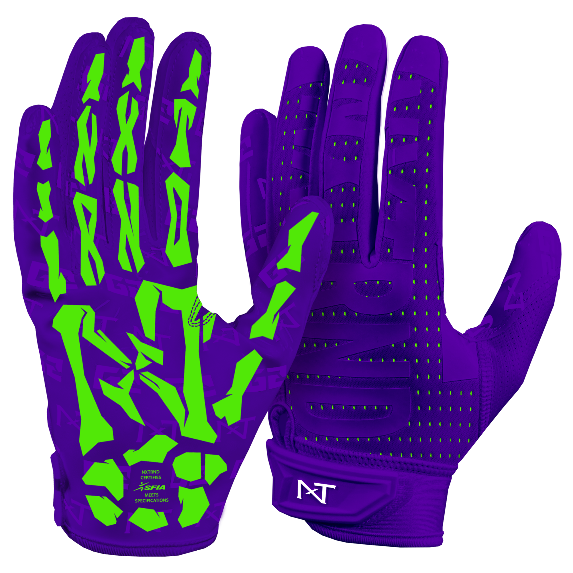 NXTRND G2® Pro Skeleton Football Gloves Purple & Green