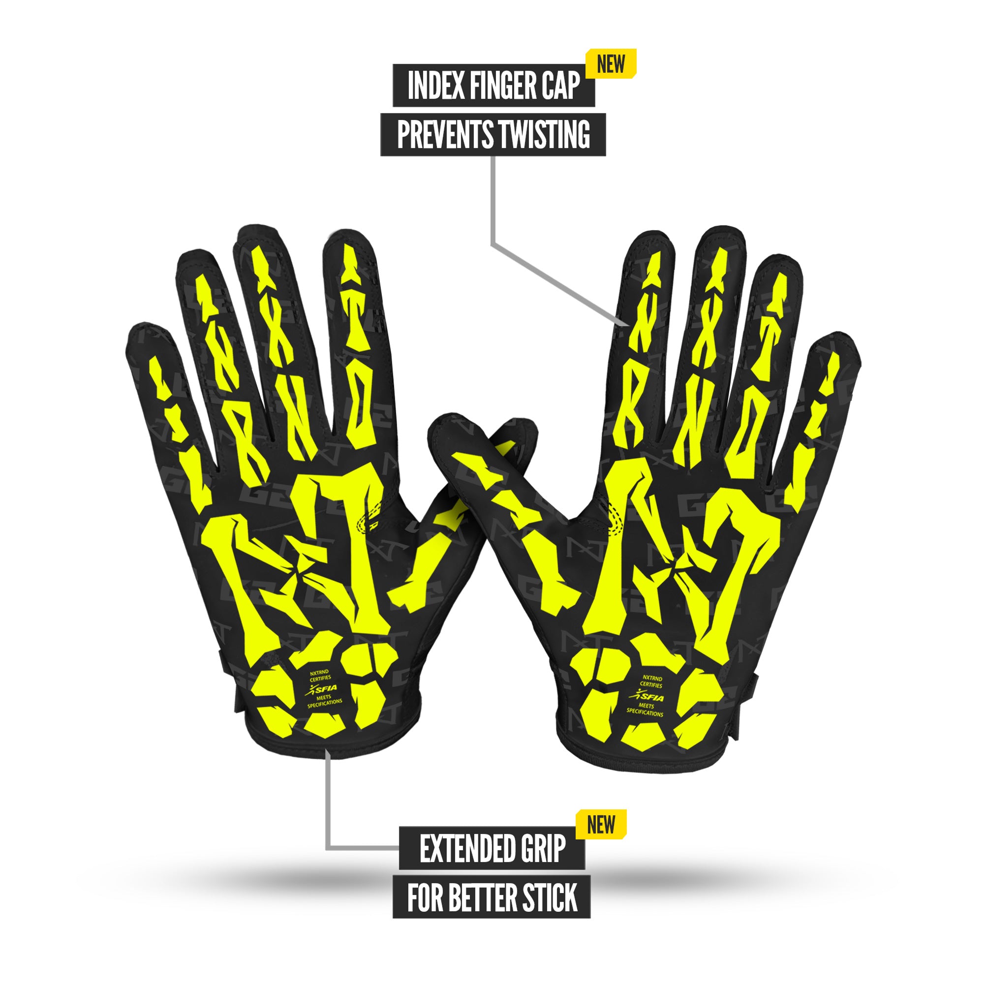 NXTRND G2® Pro Skeleton Football Gloves Black & Yellow