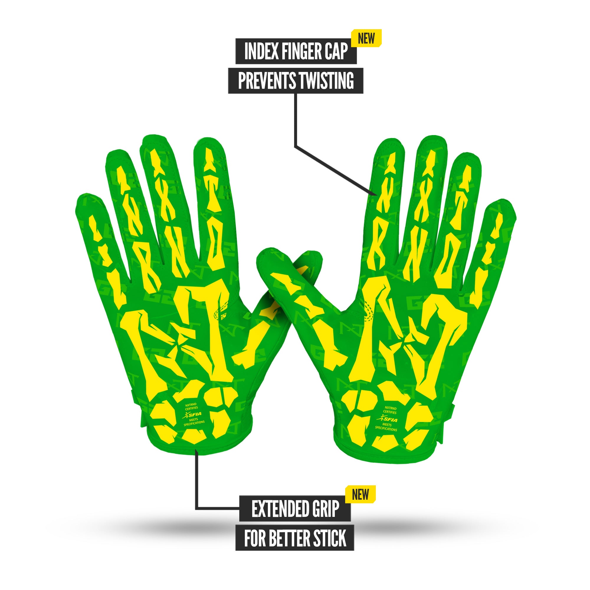 NXTRND G2® Pro Skeleton Football Gloves Green & Yellow