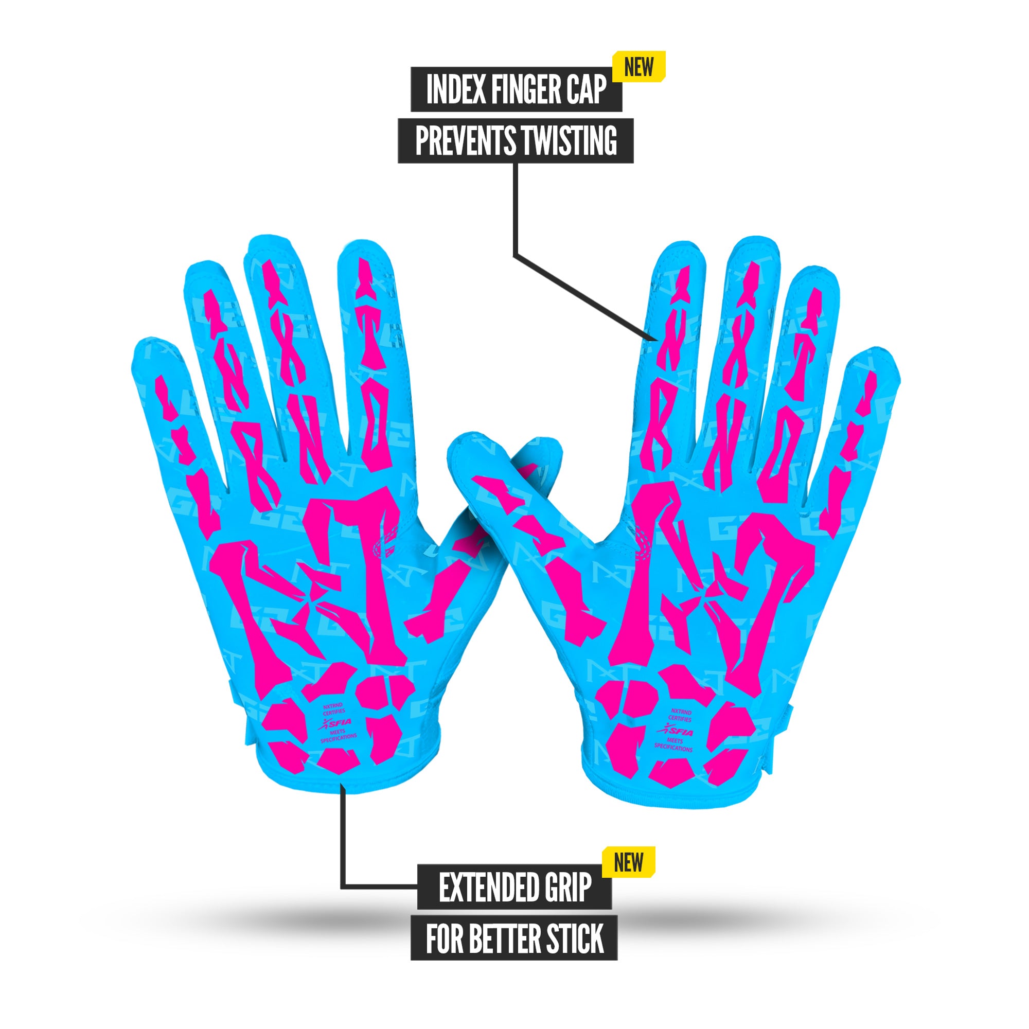 NXTRND G2® Pro Skeleton Football Gloves Neon Blue & Pink