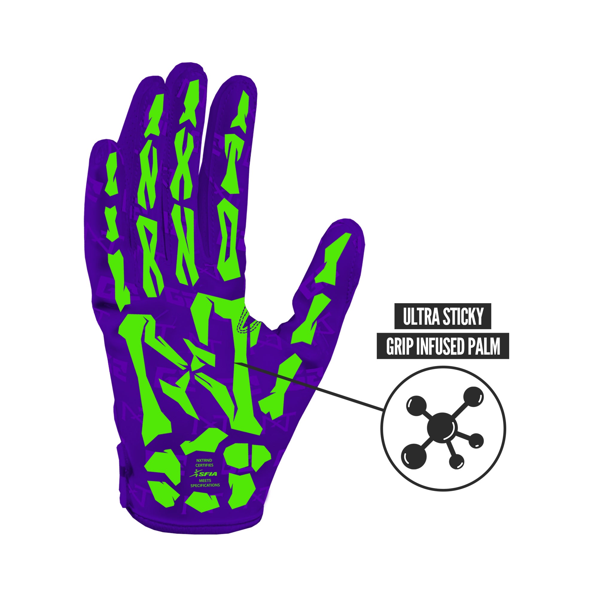 NXTRND G2® Pro Skeleton Football Gloves Purple & Green
