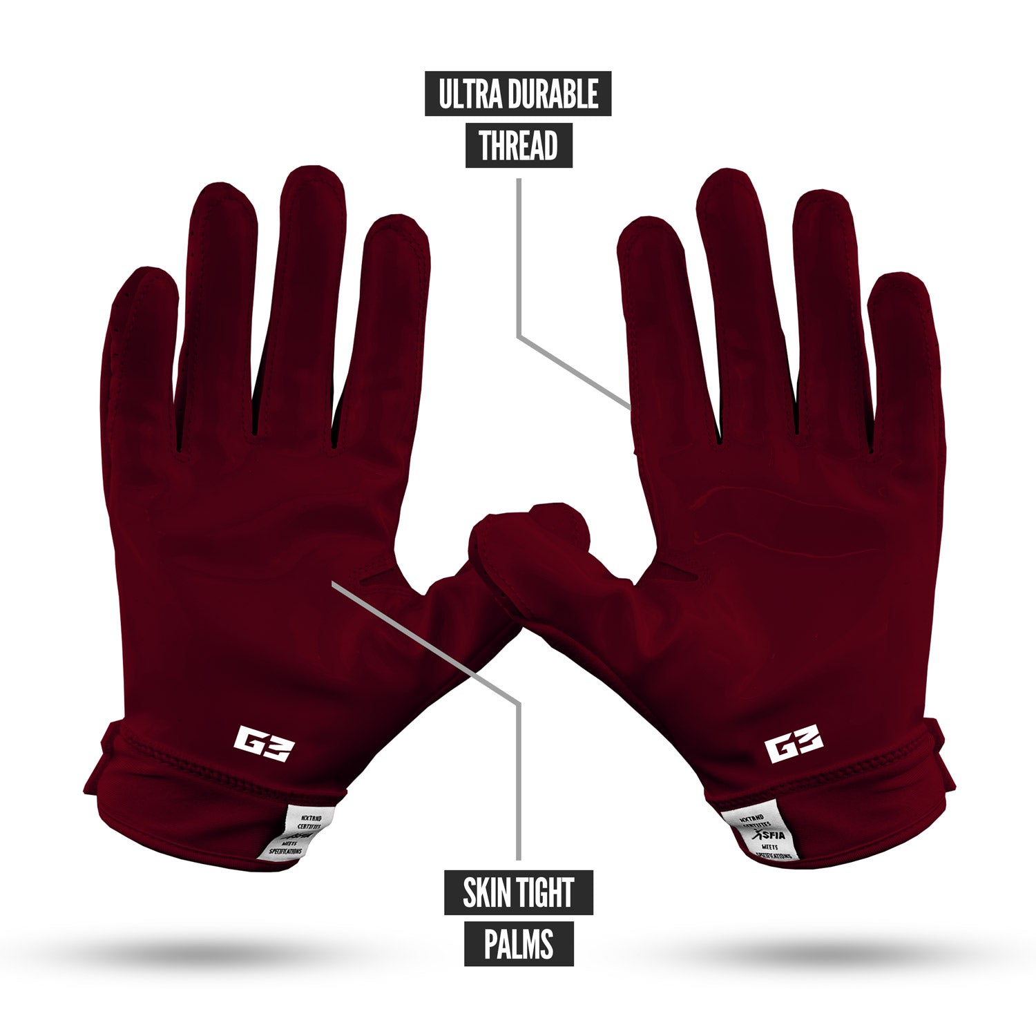 NXTRND G3® Padded Football Gloves Maroon