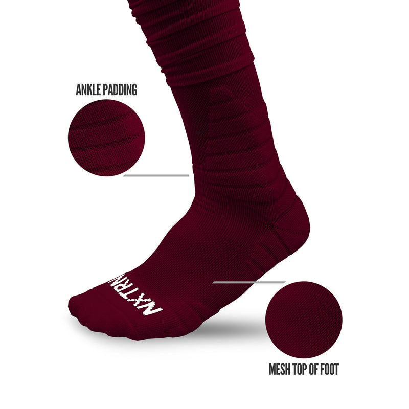 Load image into Gallery viewer, NXTRND XTD® Scrunch Football Socks Maroon
