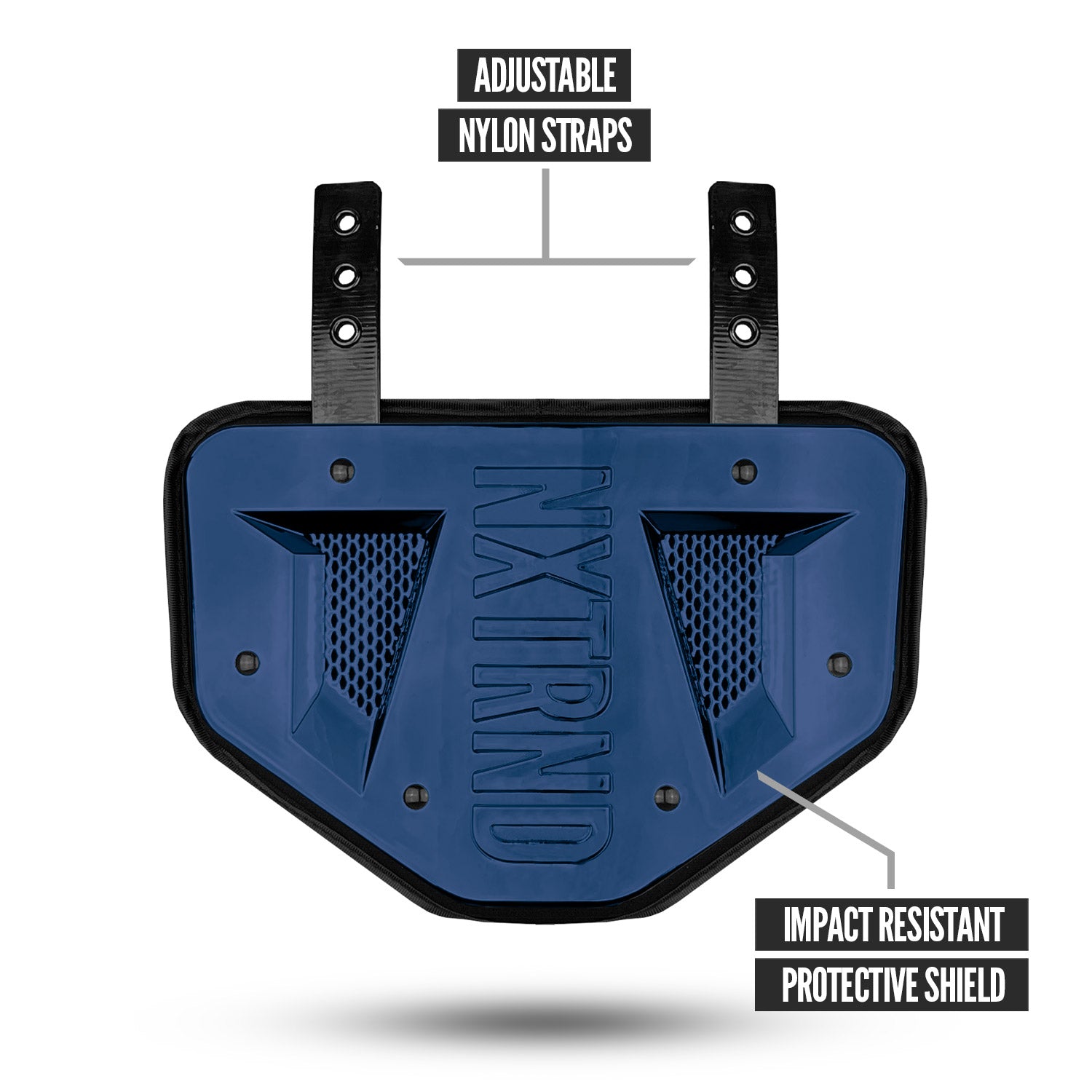 NXTRND B-PLATE® Football Back Plate Chrome Navy Blue