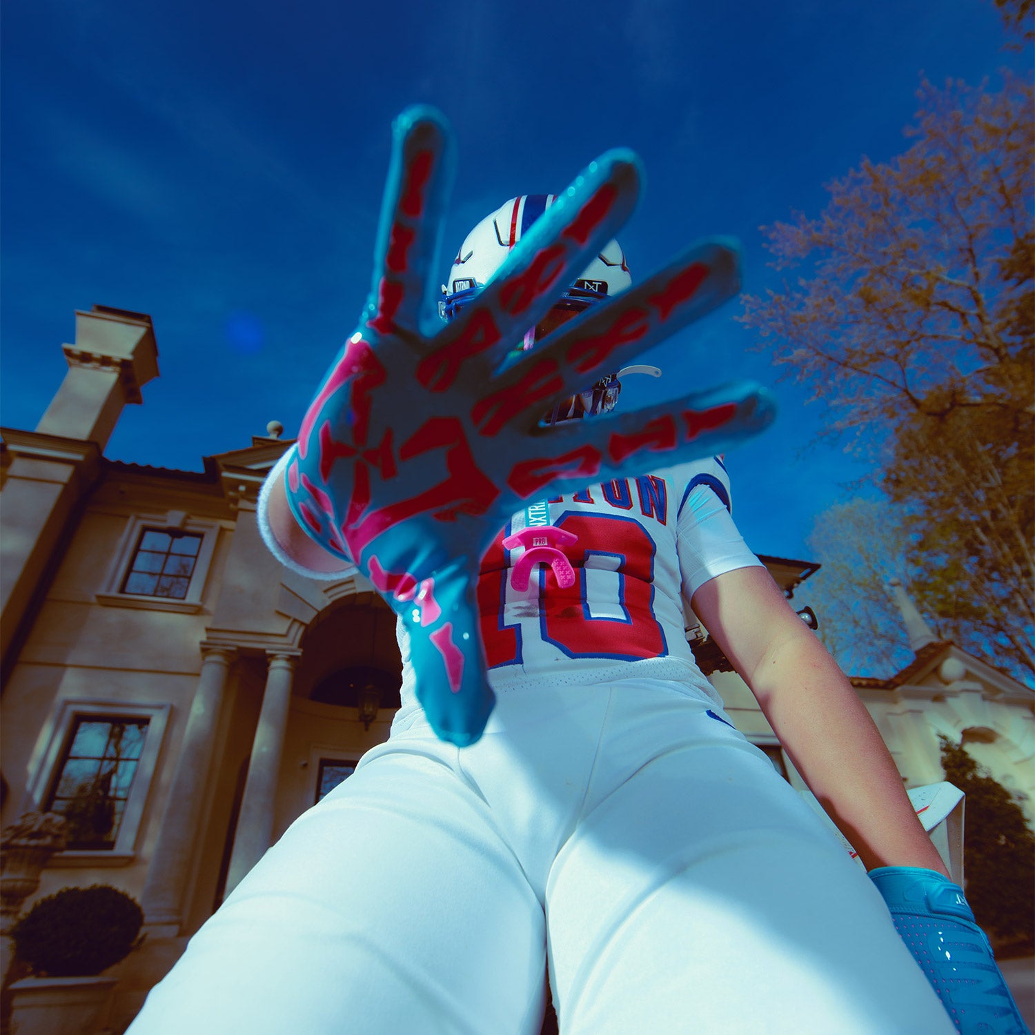 NXTRND G2® Pro Skeleton Football Gloves Neon Blue & Pink