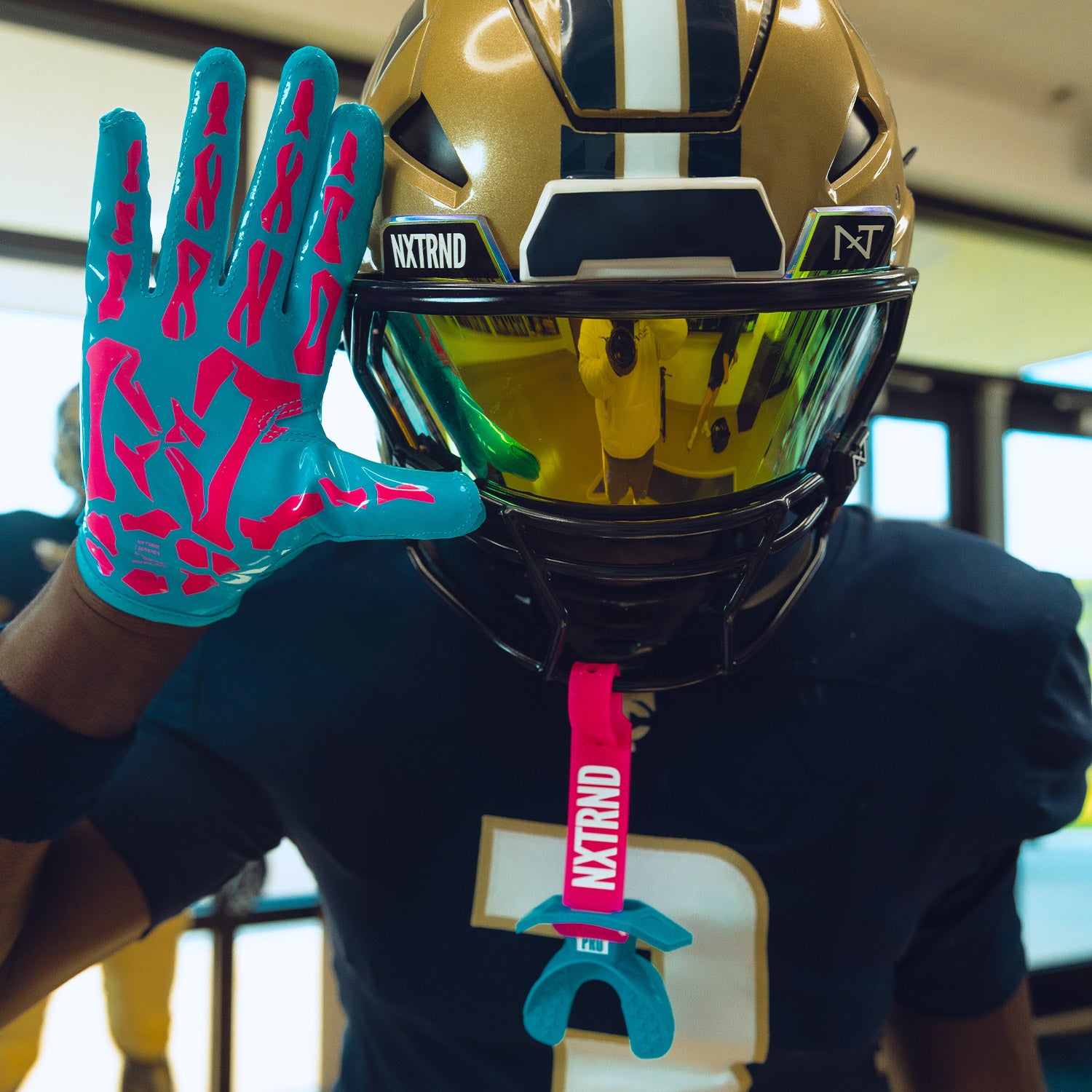 NXTRND G2® Pro Skeleton Football Gloves Neon Blue & Pink