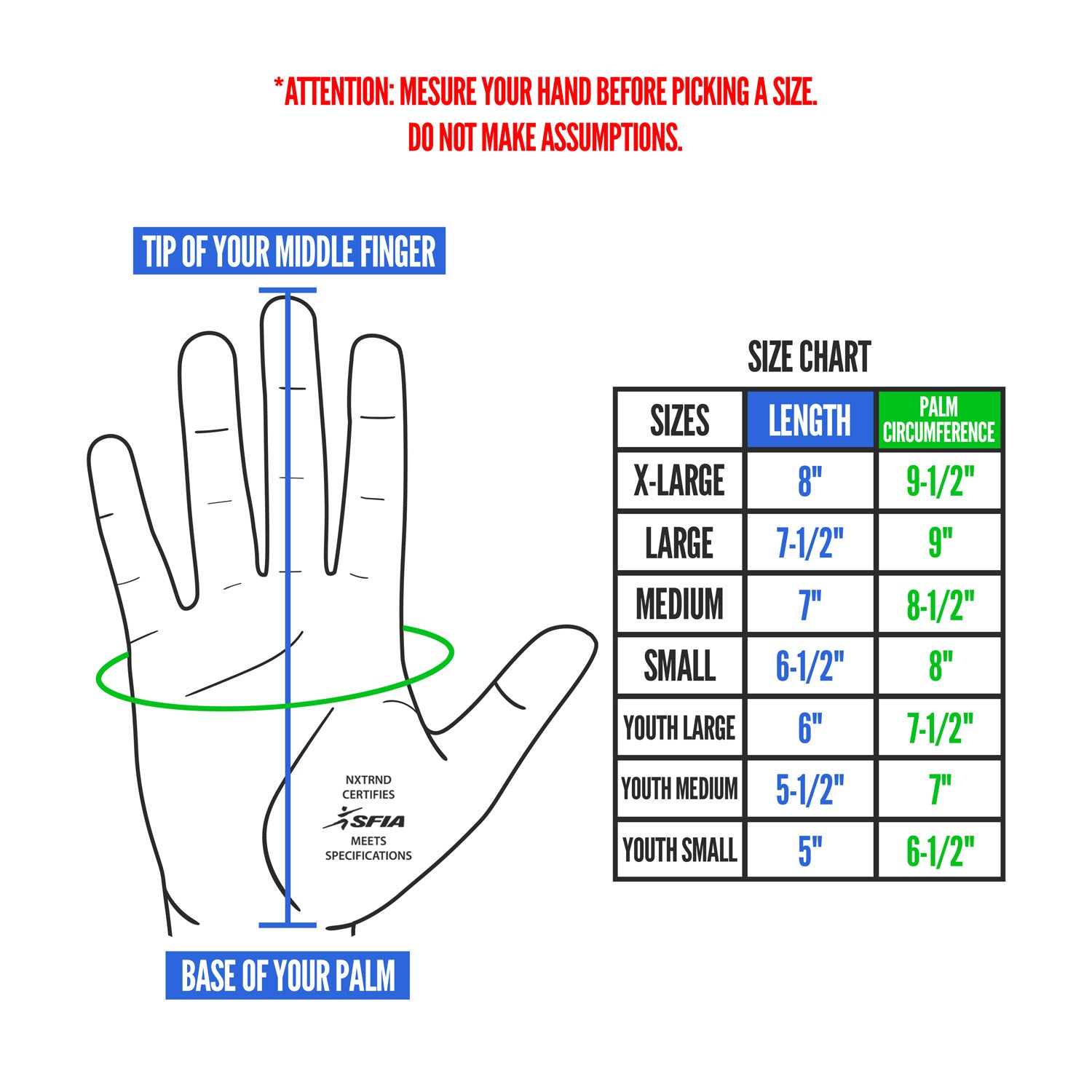 Football gloves size chart online