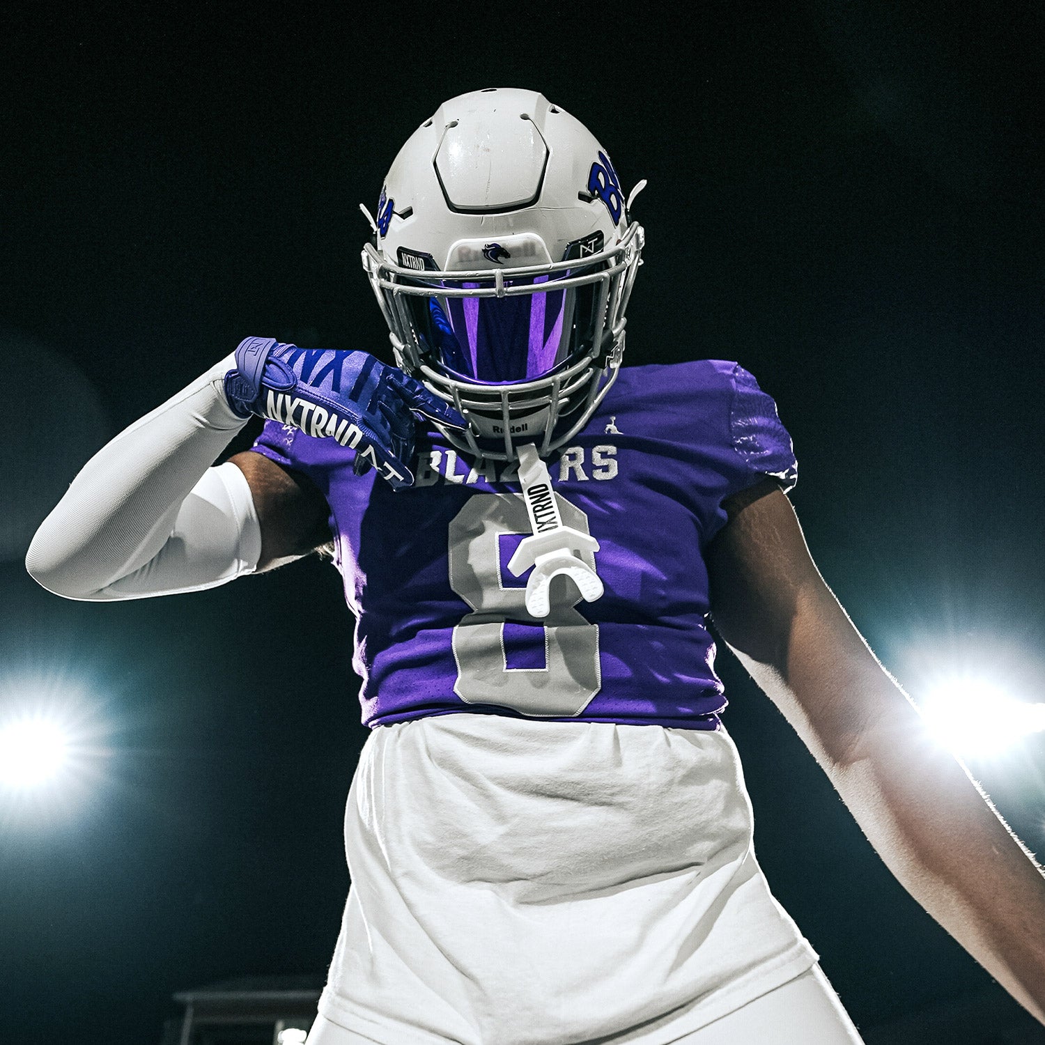 Purple and white football gloves on sale